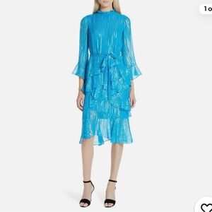 Elegant Saloni Blue Midi Dress! Silk! Size 4! LIKE NEW!